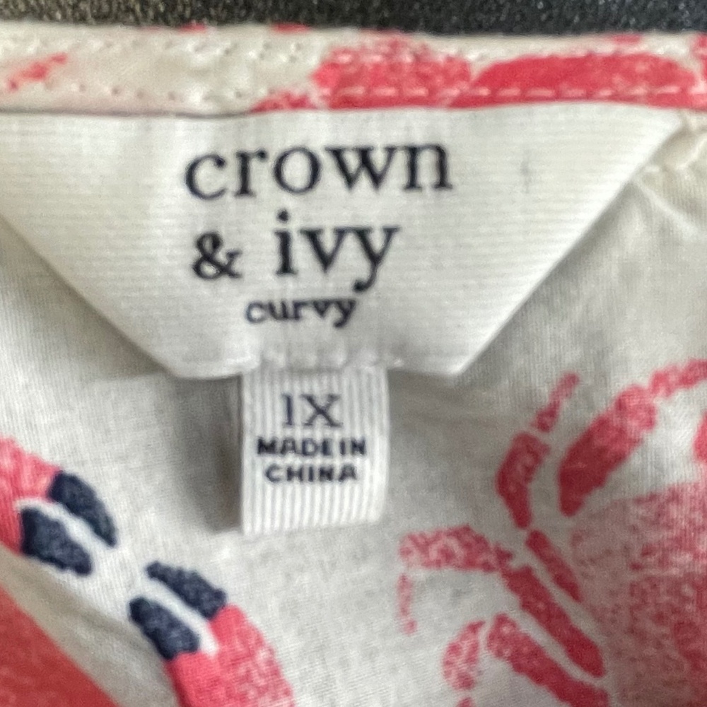 Women’s 1X Crown & Ivy Curvy ,Pink/Green/White Tunic Top - Picture 8 of 11